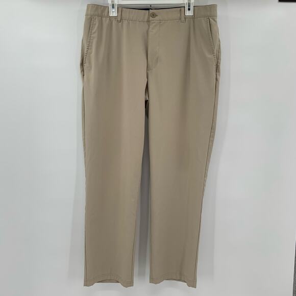 IZOD Golf Mens 38x32 Pants Khaki Beige Logo Lightweight Comfy Stretch Straight - Picture 1 of 14